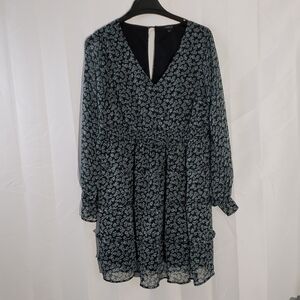 Torrid  Black Blue Floral Dress Cottagecore Fairycore Tiered Balloon Sleeves